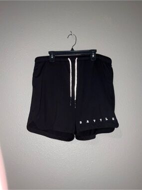 Men's Black Athletic Drawstring Shorts with BATTLE Detail